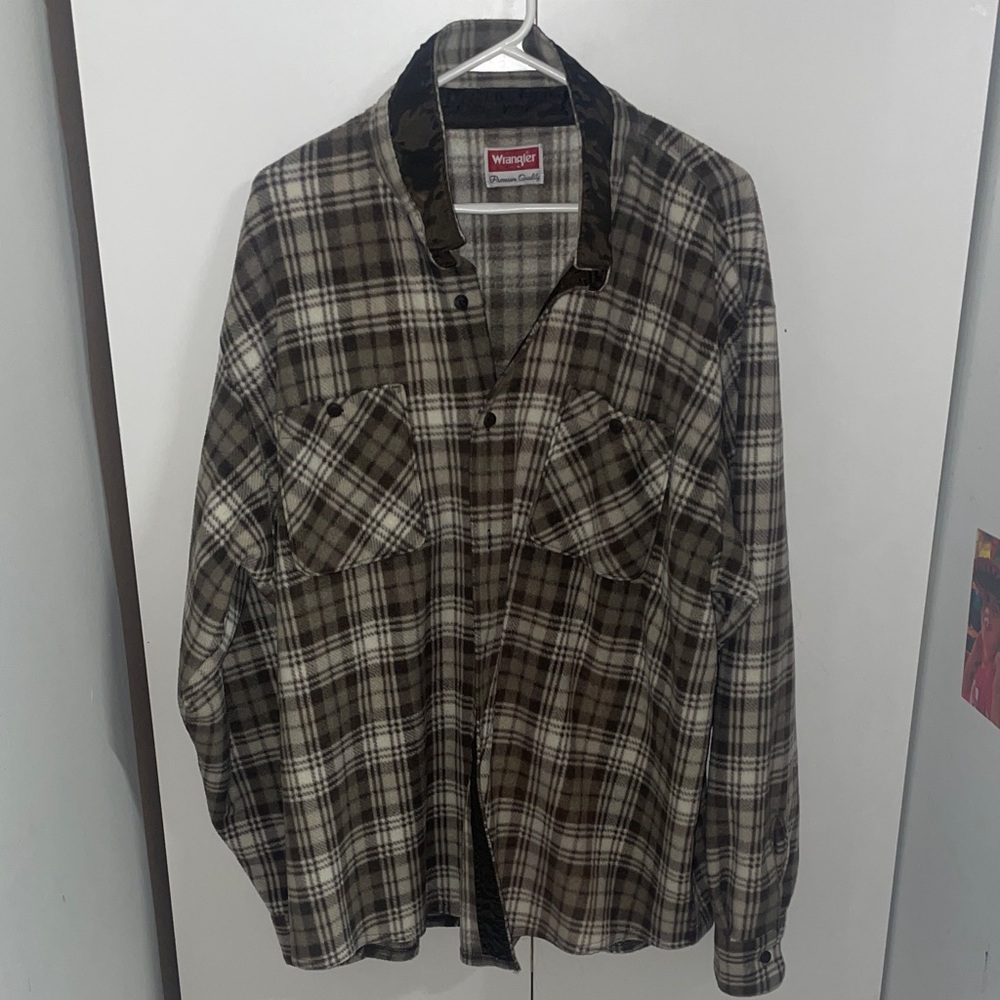 Retro 2X Wrangler Brown and Cream Checkered Fleece/Flannel Lightweight Shirt